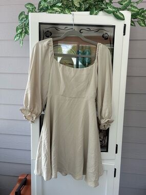 Forever 21 Cream Square-Neck Long Sleeve Mini Dress